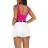 imageREORIA Womens Sexy Square Neck Sleeveless Backless Seamless Double Lined Bodysuits Tank TopsNeon Rose Red