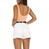 imageREORIA Womens Sexy Square Neck Sleeveless Backless Seamless Double Lined Bodysuits Tank TopsPeach Fuzz