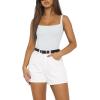 imageREORIA Womens Sexy Square Neck Sleeveless Backless Seamless Double Lined Bodysuits Tank TopsWhite