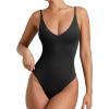 imageREORIA Womens Sexy Trendy Open Back V Neck Spaghetti Strap Backless Trendy Cami Bodysuit TopsBlack