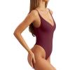 imageREORIA Womens Sexy Trendy Open Back V Neck Spaghetti Strap Backless Trendy Cami Bodysuit TopsBurgundy