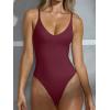imageREORIA Womens Sexy Trendy Open Back V Neck Spaghetti Strap Backless Trendy Cami Bodysuit TopsBurgundy