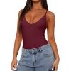 imageREORIA Womens Sexy Trendy Open Back V Neck Spaghetti Strap Backless Trendy Cami Bodysuit TopsBurgundy