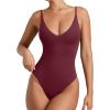 imageREORIA Womens Sexy Trendy Open Back V Neck Spaghetti Strap Backless Trendy Cami Bodysuit TopsBurgundy