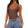 imageREORIA Womens Sexy Trendy Open Back V Neck Spaghetti Strap Backless Trendy Cami Bodysuit TopsCoffee