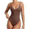 imageREORIA Womens Sexy Trendy Open Back V Neck Spaghetti Strap Backless Trendy Cami Bodysuit TopsCoffee