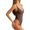 imageREORIA Womens Sexy Trendy Open Back V Neck Spaghetti Strap Backless Trendy Cami Bodysuit TopsCoffee