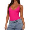 imageREORIA Womens Sexy Trendy Open Back V Neck Spaghetti Strap Backless Trendy Cami Bodysuit TopsNeon Rose Red