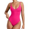 imageREORIA Womens Sexy Trendy Open Back V Neck Spaghetti Strap Backless Trendy Cami Bodysuit TopsNeon Rose Red