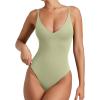 imageREORIA Womens Sexy Trendy Open Back V Neck Spaghetti Strap Backless Trendy Cami Bodysuit TopsTender Greens