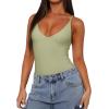 imageREORIA Womens Sexy Trendy Open Back V Neck Spaghetti Strap Backless Trendy Cami Bodysuit TopsTender Greens