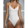 imageREORIA Womens Sexy Trendy Open Back V Neck Spaghetti Strap Backless Trendy Cami Bodysuit TopsWhite