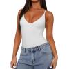 imageREORIA Womens Sexy Trendy Open Back V Neck Spaghetti Strap Backless Trendy Cami Bodysuit TopsWhite