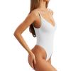 imageREORIA Womens Sexy Trendy Open Back V Neck Spaghetti Strap Backless Trendy Cami Bodysuit TopsWhite