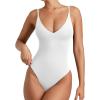 imageREORIA Womens Sexy Trendy Open Back V Neck Spaghetti Strap Backless Trendy Cami Bodysuit TopsWhite