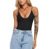 imageREORIA Womens Summer Sexy Deep Round Neck Double Lined Sleeveless Trendy Going Out Bodysuit Tank TopsBlack