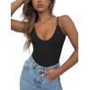 imageREORIA Womens Summer Sexy Deep Round Neck Double Lined Sleeveless Trendy Going Out Bodysuit Tank TopsBlack