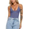 imageREORIA Womens Summer Sexy Deep Round Neck Double Lined Sleeveless Trendy Going Out Bodysuit Tank TopsBlue Nova
