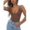 imageREORIA Womens Summer Sexy Deep Round Neck Double Lined Sleeveless Trendy Going Out Bodysuit Tank TopsCoffee