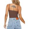 imageREORIA Womens Summer Sexy Deep Round Neck Double Lined Sleeveless Trendy Going Out Bodysuit Tank TopsCoffee