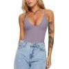 imageREORIA Womens Summer Sexy Deep Round Neck Double Lined Sleeveless Trendy Going Out Bodysuit Tank TopsHazy Lilac
