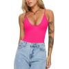 imageREORIA Womens Summer Sexy Deep Round Neck Double Lined Sleeveless Trendy Going Out Bodysuit Tank TopsNeon Rose Red