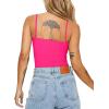 imageREORIA Womens Summer Sexy Deep Round Neck Double Lined Sleeveless Trendy Going Out Bodysuit Tank TopsNeon Rose Red