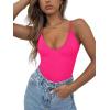 imageREORIA Womens Summer Sexy Deep Round Neck Double Lined Sleeveless Trendy Going Out Bodysuit Tank TopsNeon Rose Red