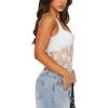 imageREORIA Womens Summer Sexy Square Neck Sleeveless Embroidered Lace Mesh See Through Going Out Tank Top BodysuitsWhite