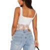 imageREORIA Womens Summer Sexy Square Neck Sleeveless Embroidered Lace Mesh See Through Going Out Tank Top BodysuitsWhite