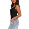 imageREORIA Womens V Neck Bodysuits Summer Sleeveless Double Lined Tank Going Out Fashion Tops 2024 TrendyBlack