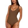 imageREORIA Womens V Neck Bodysuits Summer Sleeveless Double Lined Tank Going Out Fashion Tops 2024 TrendyCoffee