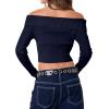 imageREORIA Womens Y2k Trendy Off The Shoulder Double Zip Up Fall Long Sleeve Cropped Pullover Sweaters TopsRoyal Blue