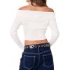 imageREORIA Womens Y2k Trendy Off The Shoulder Double Zip Up Fall Long Sleeve Cropped Pullover Sweaters TopsWhite