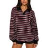 imageREORIA Oversized Sweatshirt for Women Trendy Fall Fashion 2025 Y2k Striped Long Sleeve Pullover Rugby Shirt Tops ClothesBlack Pink Striped
