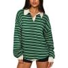 imageREORIA Oversized Sweatshirt for Women Trendy Fall Fashion 2025 Y2k Striped Long Sleeve Pullover Rugby Shirt Tops ClothesGreen Blue Striped