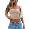 imageREORIA Women Sexy Ruched Tube Top Summer Y2K Trendy Going Out Double Lined Sleeveless Crop Tank TopsKhaki
