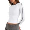 imageREORIA Womens Color Block Workout Long Sleeve Crop Tops Trendy Slim Fitted Striped Shirts Teen Girl Clothes 2025White