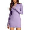 imageREORIA Womens Fall Casual Front Zipper Long Sleeve Dress Trendy Bodycon Mini Dresses for Women 2025Violet