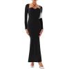 imageREORIA Womens Long Sleeve Inverted Trapezoid Cross Neck Mermaid Dress 2025 FallWinter Designer CollectionBlack