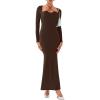imageREORIA Womens Long Sleeve Inverted Trapezoid Cross Neck Mermaid Dress 2025 FallWinter Designer CollectionCocoa