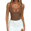 imageREORIA Womens Sexy Plunge Deep V Neck Sleeveless V Backless Trendy Y2k Going Out Bodysuits Tank TopsCoffee