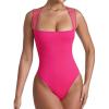 imageREORIA Womens Sexy Sleeveless Square Neck Mesh Sheer Double Lined 2025 Trendy Going Out Bodysuit TopsNeon Rose Red