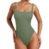 imageREORIA Womens Sexy Square Neck Sleeveless Backless Seamless Double Lined Bodysuits Tank TopsDark Green