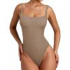 imageREORIA Womens Sexy Square Neck Sleeveless Backless Seamless Double Lined Bodysuits Tank TopsKhaki