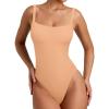 imageREORIA Womens Sexy Square Neck Sleeveless Backless Seamless Double Lined Bodysuits Tank TopsPeach Fuzz
