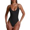 imageREORIA Womens Summer Sexy Deep Round Neck Double Lined Sleeveless Trendy Going Out Bodysuit Tank TopsBlack