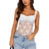imageREORIA Womens Summer Sexy Square Neck Sleeveless Embroidered Lace Mesh See Through Going Out Tank Top BodysuitsWhite