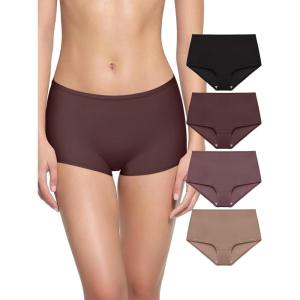 imageREORIA High Waisted Underwear for Women Full Coverage Boy Shorts Boxer Briefs 4 PackBlackCocoaDarkbrownSiennaset 4
