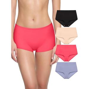 imageREORIA High Waisted Underwear for Women Full Coverage Boy Shorts Boxer Briefs 4 PackBlackNudeRedBluegreyset 2